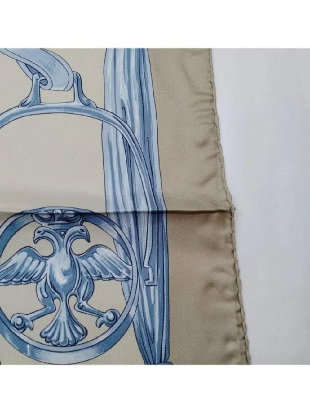 Authentic Hermès Étriers Carré 90 Silk Scarf Gold Blue Square Made in France